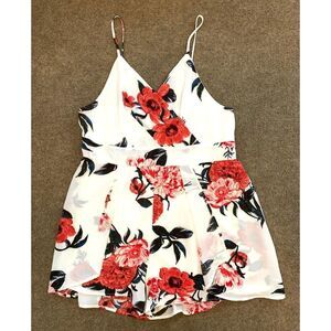 Purple Snow Romper Womens XL Sleeveless Floral Layered V-Neck Smocked Cami Dress